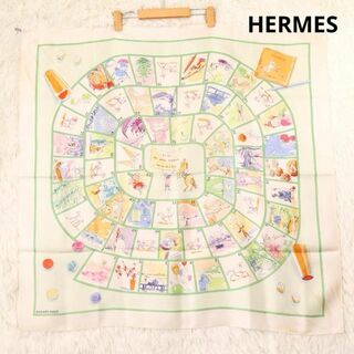 エルメス(Hermes)のエルメス　カレ90　大判シルクスカーフ　小さな幸せのゲーム　ベージュ系(バンダナ/スカーフ)