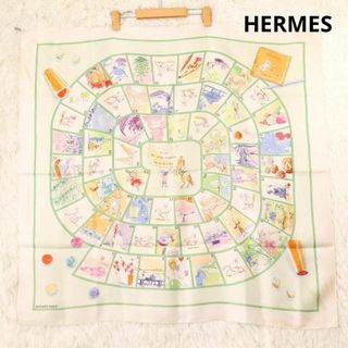 Hermes - エルメス　カレ90　大判シルクスカーフ　小さな幸せのゲーム　ベージュ系