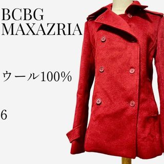 【大人気◎】BCBGMAXAZRIA ウールPコート 6 レッド ウール100%