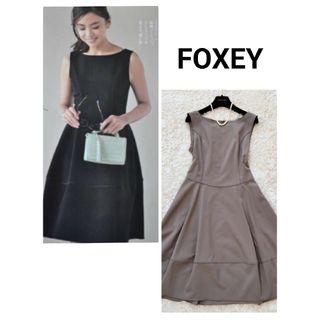 フォクシーニューヨーク(FOXEY NEW YORK)のフォクシー 定番 バロンワンピース ベージュ ノースリーブ 40 膝丈(ひざ丈ワンピース)