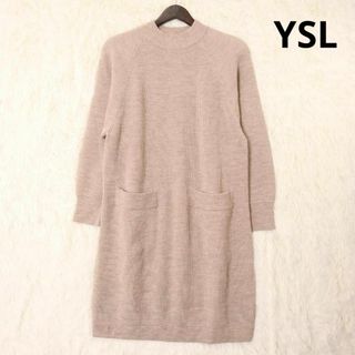 イヴサンローラン(Yves Saint Laurent)のイヴサンローラン　カシミヤ混　長袖　ニットワンピース　ベージュ　Mサイズ　ロング(ロングワンピース/マキシワンピース)