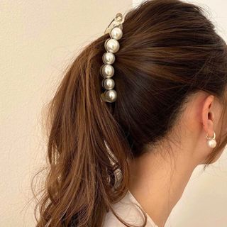 ヘアクリップ バナナクリップ パール 韓国 プレゼント ビジネス 髪留め (バレッタ/ヘアクリップ)