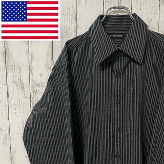 USA古着 ビックサイズ長袖ストライプシャツ 2XL ブラック メンズ(シャツ)