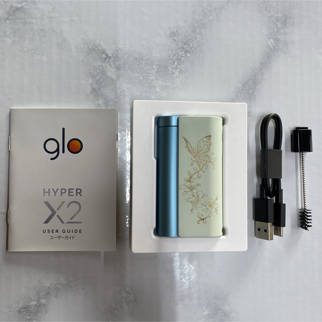 glo(グロー)のアゲハ蝶 レーザー加工 glo hyper X2 グローハイパー本体 ブルー 青 メンズのファッション小物(タバコグッズ)の商品写真