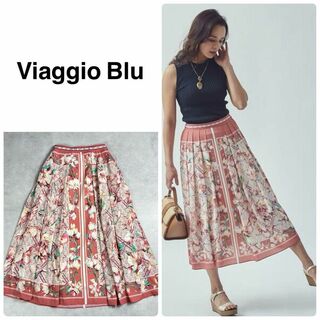 ビアッジョブルー(VIAGGIO BLU)のViaggio blu ビアッジョブルー　パネルフラワープリントスカート　S(ロングスカート)