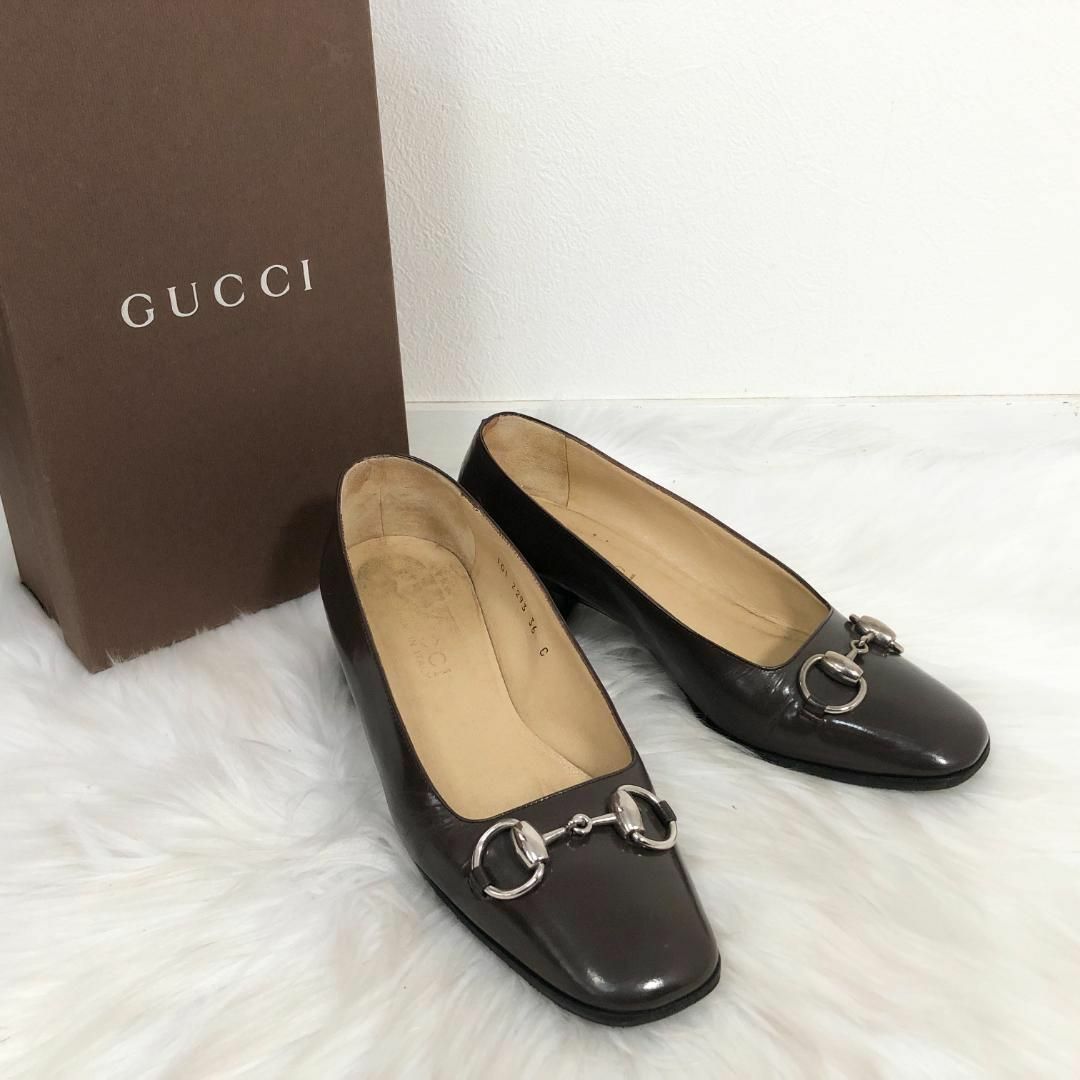 Gucci(グッチ)のGUCCI グッチ ホースビット レザー パンプス ブラウン ローファー レディースの靴/シューズ(ハイヒール/パンプス)の商品写真