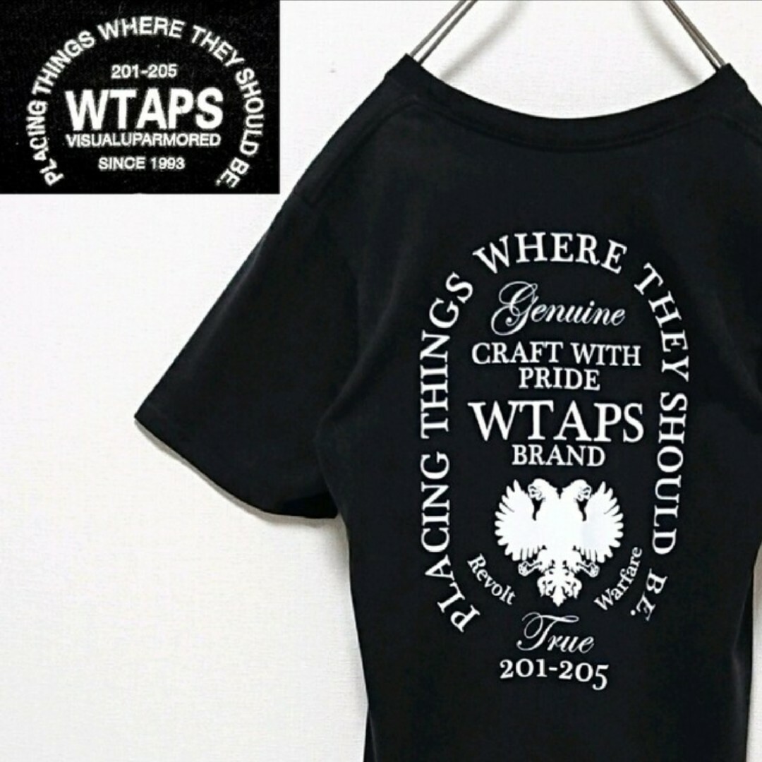 W)taps(ダブルタップス)の希少 ダブルタップス 両面 プリント ロゴ ブラック 半袖 Tシャツ メンズのトップス(Tシャツ/カットソー(半袖/袖なし))の商品写真