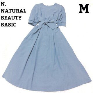 N.Natural beauty basic - N.NATURALBEAUTYBASIC ワンピース 半袖 ブルー リボン