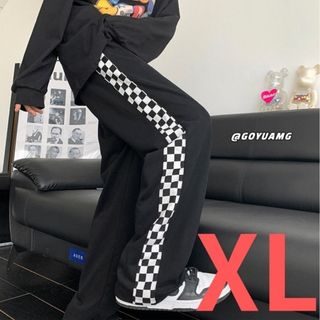 ヒップホップ ダンス オシャレ レディース 白 ブラックブロックチェック XL