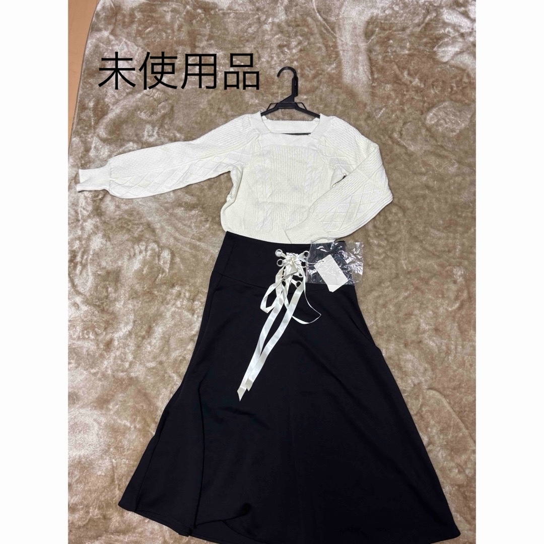 ニット 編み上げAラインスカート Lサイズ レディースのトップス(ニット/セーター)の商品写真