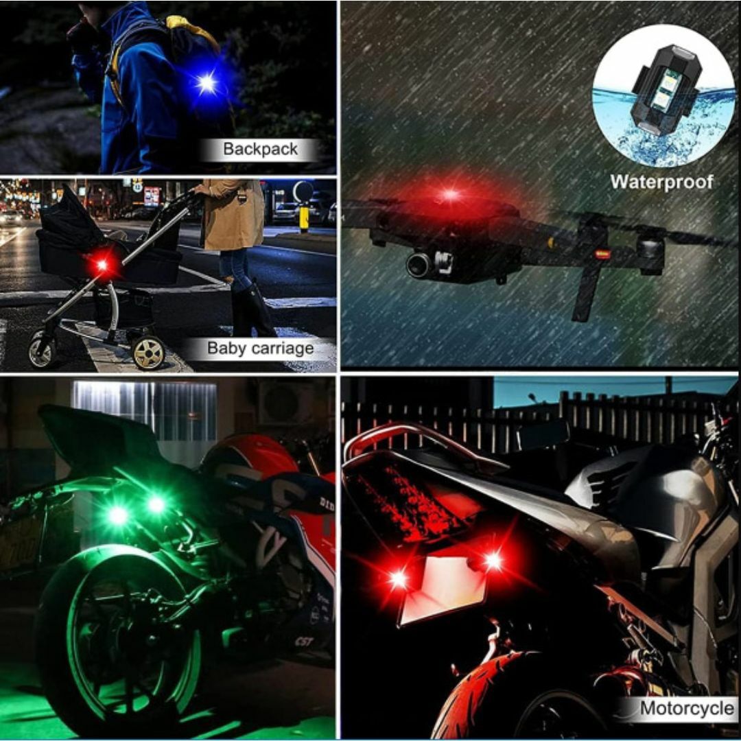 【２個セット】 LED ７色 ストロボライト フラッシュランプ USB充電式 自動車/バイクのバイク(その他)の商品写真