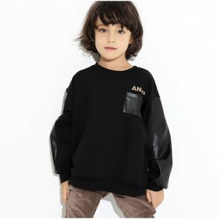 アナップキッズ(ANAP Kids)のANAP KIDS 合皮切替トレーナー　薄手　ブラック(Tシャツ/カットソー)