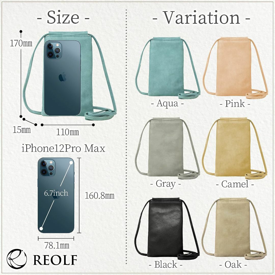 【色: グレー】REOLF スマホポーチ 本革 日本製 ショルダーバッグ メンズ メンズのバッグ(その他)の商品写真