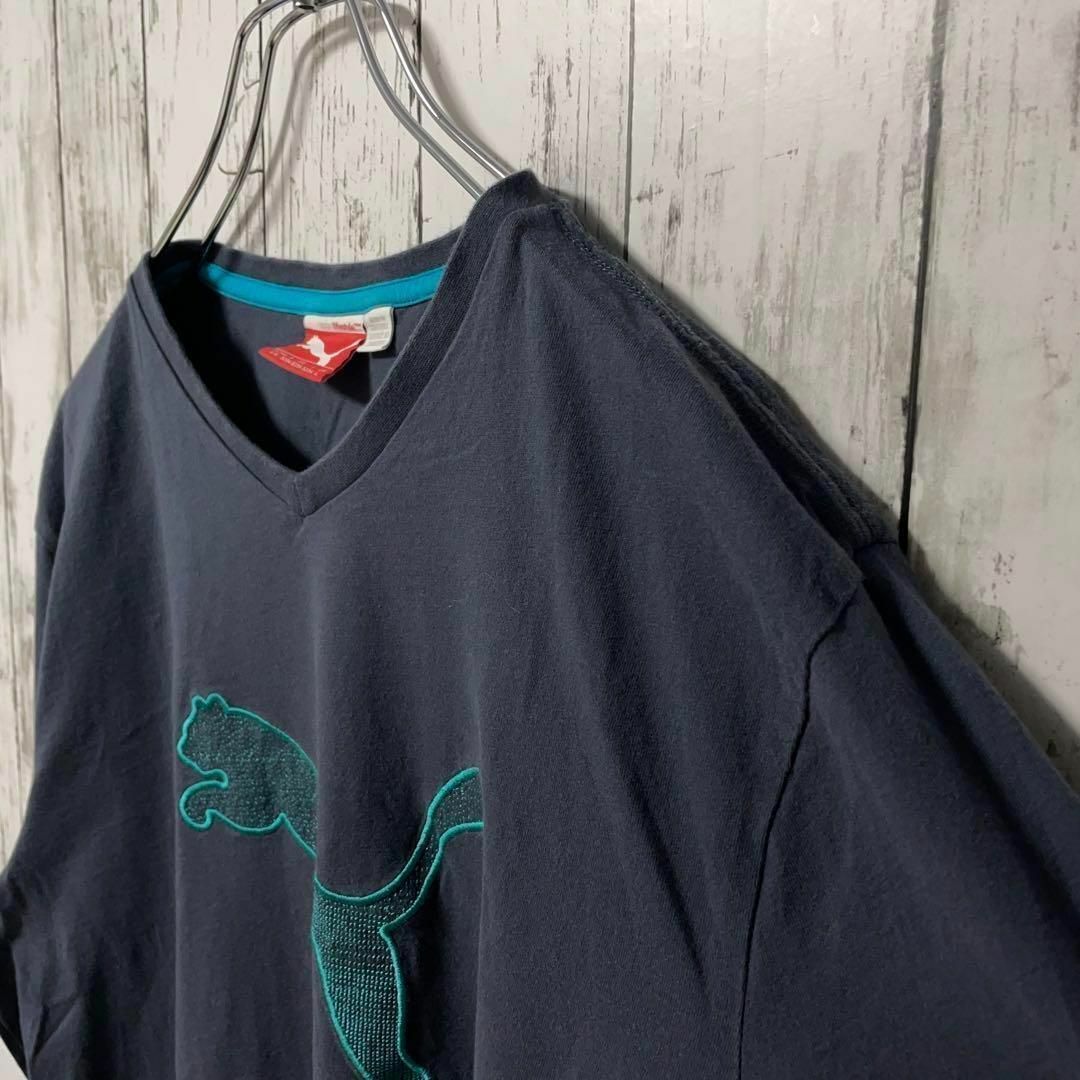 プーマ アメリカ古着 ビッグロゴ刺繍Tシャツ 紺 メンズ メンズのトップス(Tシャツ/カットソー(半袖/袖なし))の商品写真