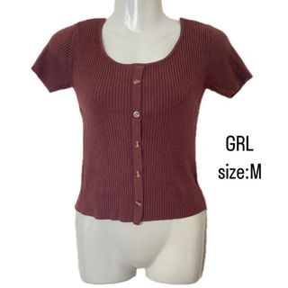 グレイル(GRL)のGRL   フロントボタン スクエアネック リブニットトップス  M    (カットソー(半袖/袖なし))