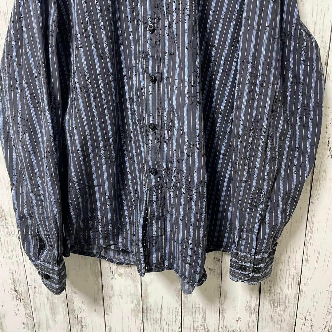 BLUE USA古着 ビックサイズ長袖ストライプシャツ 花柄 2XL メンズ メンズのトップス(シャツ)の商品写真