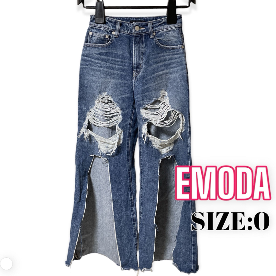 EMODA(エモダ)のEMODA ♥ 激かわ ハードダメージ センタークラッシュ ワイドデニム レディースのパンツ(デニム/ジーンズ)の商品写真