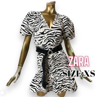 ザラ(ZARA)のZARA ♥ 大人気 バイカラー ベルト ゼブラ バルーン ワンピース ドレス(ミニワンピース)