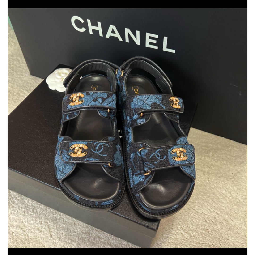 シャネル サンダル デニム CHANEL 正規品 フラットサンダル シャネル サンダル デニム CHANEL 正規品 フラットサンダル