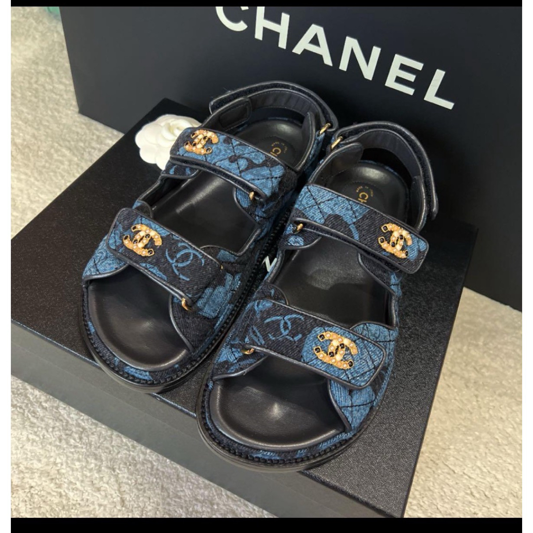 シャネル サンダル デニム CHANEL 正規品 フラットサンダル シャネル サンダル デニム CHANEL 正規品 フラットサンダル