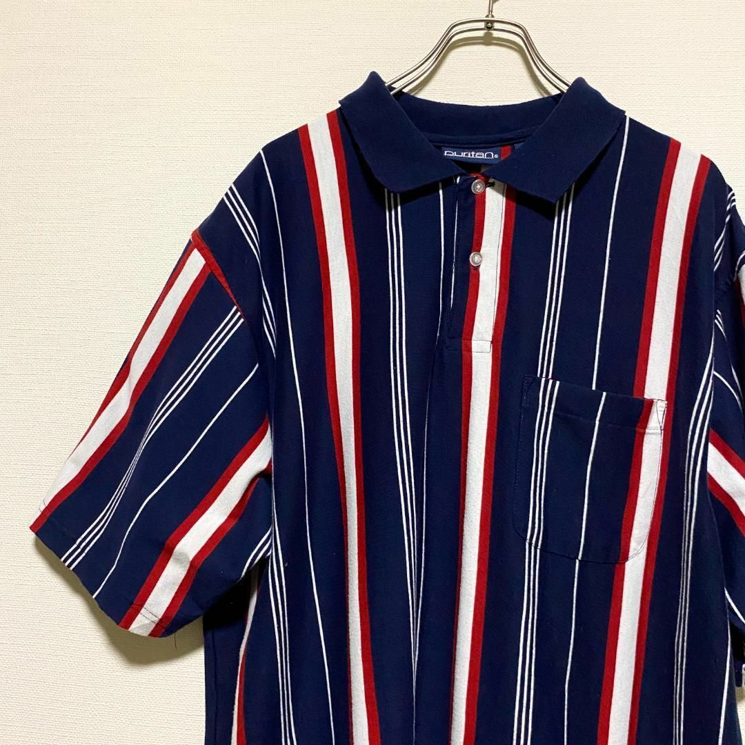 VINTAGE(ヴィンテージ)のアメリカ古着　PURITAN ピューリタン ストライプ　半袖　ポロシャツ メンズのトップス(ポロシャツ)の商品写真