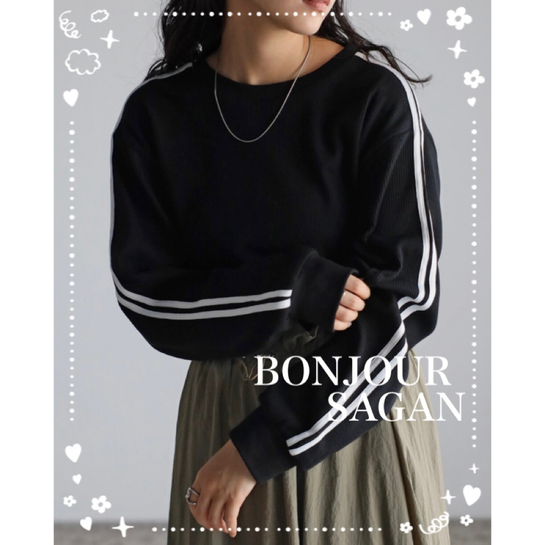 BONJOUR SAGAN(ボンジュールサガン)のBonjour sagan  袖ラインサーマルプルオーバー　ブラック レディースのトップス(Tシャツ(長袖/七分))の商品写真