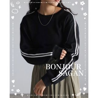 ボンジュールサガン(BONJOUR SAGAN)のBonjour sagan  袖ラインサーマルプルオーバー　ブラック(Tシャツ(長袖/七分))