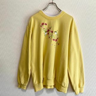 ヴィンテージ(VINTAGE)のアメリカ古着　鳥　花柄　刺繍　トレーナー　スウェット　レトロデザイン　R116(トレーナー/スウェット)