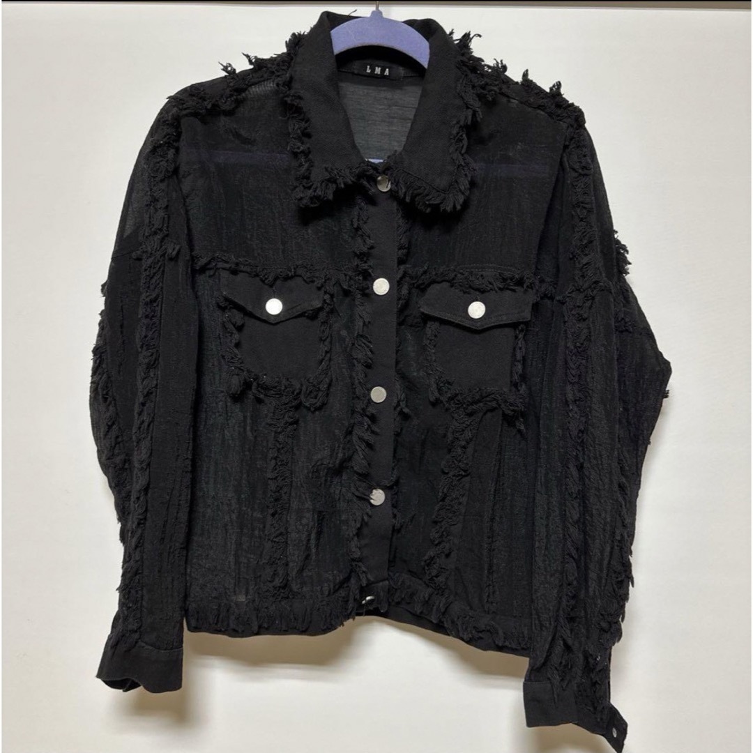 シアージャケット フリンジ 透け感 シースルー ブラック 黒 羽織り アウター レディースのジャケット/アウター(その他)の商品写真