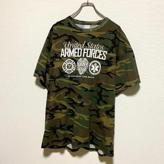 ヴィンテージ(VINTAGE)のアメリカ古着　カモフラ　迷彩　半袖　Tシャツ　プリント　ビッグサイズ　Q220(Tシャツ/カットソー(半袖/袖なし))