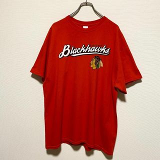 ギルタン(GILDAN)のアメリカ古着　NHL シカゴブラックホークス　半袖　Tシャツ　企業ロゴ　Q224(Tシャツ/カットソー(半袖/袖なし))