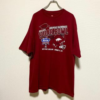 ヘインズ(Hanes)のアメリカ古着　アーカンソー州立大学 カレッジプリント　半袖　Tシャツ　アメフト(Tシャツ/カットソー(半袖/袖なし))