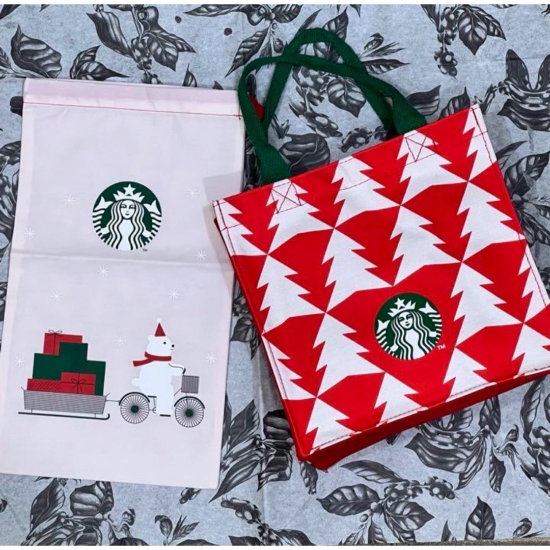 Starbucks Coffee(スターバックスコーヒー)の【非売品】海外　スターバックス　ホリデー　トート　+ 巾着　セット レディースのバッグ(トートバッグ)の商品写真