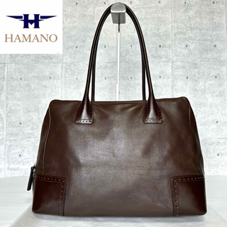 【良品】HAMANO 濱野皮革工藝 ダークブラウン 肩掛け A4 ハンドバッグ