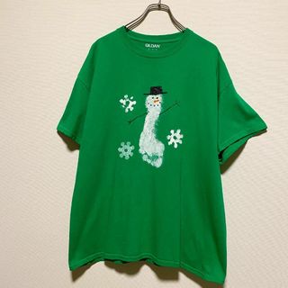 ギルタン(GILDAN)のアメリカ古着　一点物　ハンドメイド　雪だるま　半袖Tシャツ　XLサイズ　Q248(Tシャツ/カットソー(半袖/袖なし))