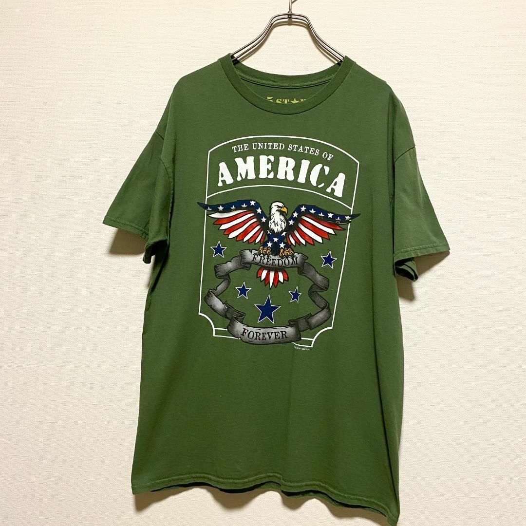 アメリカ古着　イーグル　半袖　Tシャツ　カーキグリーン　2016年製　Q249 メンズのトップス(Tシャツ/カットソー(半袖/袖なし))の商品写真