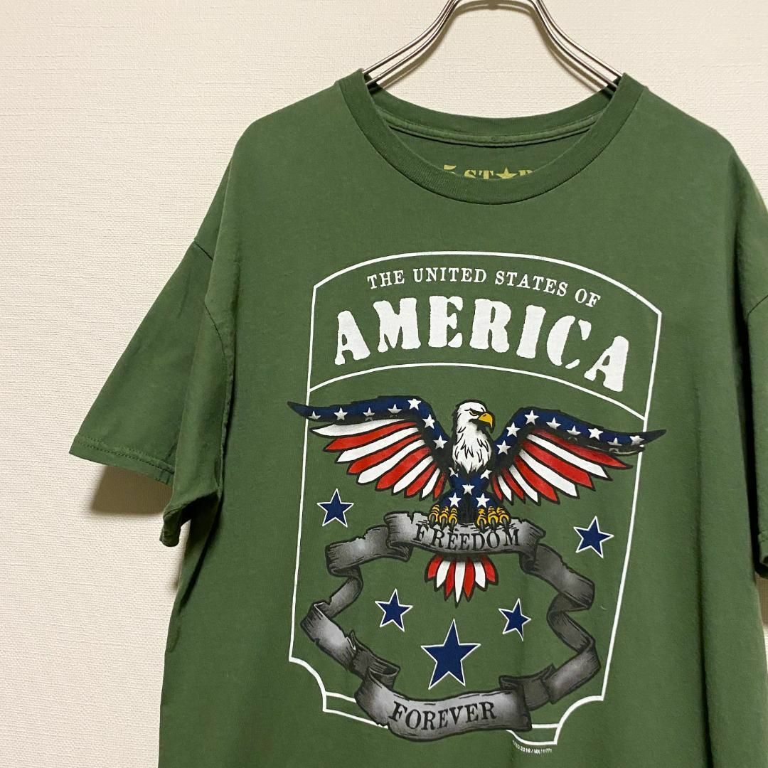 アメリカ古着　イーグル　半袖　Tシャツ　カーキグリーン　2016年製　Q249 メンズのトップス(Tシャツ/カットソー(半袖/袖なし))の商品写真