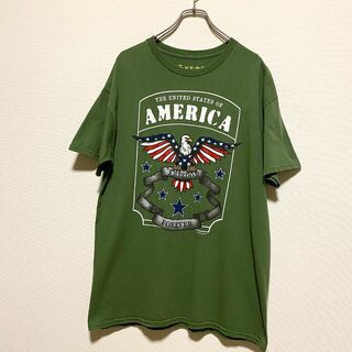 アメリカ古着　イーグル　半袖　Tシャツ　カーキグリーン　2016年製　Q249(Tシャツ/カットソー(半袖/袖なし))