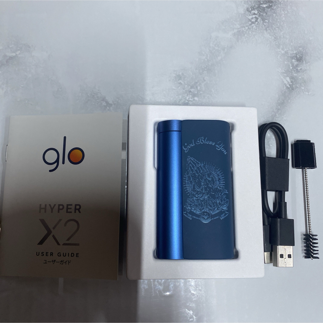 glo(グロー)の祈り手 レーザー加工 glo hyper X2 グローハイパー本体 メタルブルー メンズのファッション小物(タバコグッズ)の商品写真