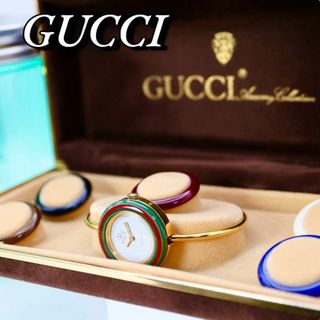 グッチ(Gucci)の良品！GUCCI チェンジベゼル 6色 箱付き レディース腕時計 589(腕時計)