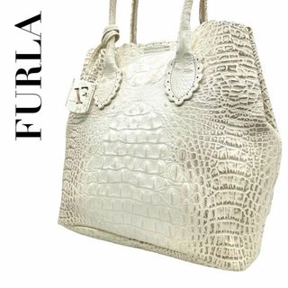 フルラ(Furla)の美品　FURLA フルラ　s69　クロコダイル　型押し　トートバッグ　アイボリー(トートバッグ)