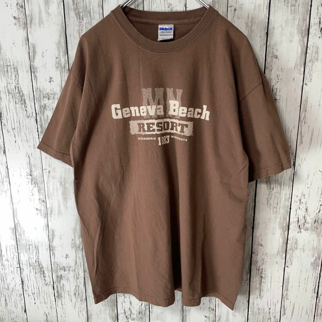 GILDAN ギルダン USA古着 ビーチリゾートTシャツ L 茶 メンズ メンズのトップス(Tシャツ/カットソー(半袖/袖なし))の商品写真