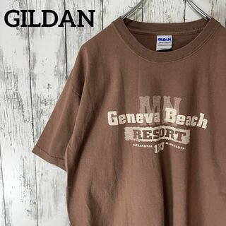 GILDAN ギルダン USA古着 ビーチリゾートTシャツ L 茶 メンズ(Tシャツ/カットソー(半袖/袖なし))