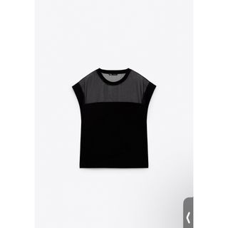 zara オーガンザー素材コントラストTシャツ