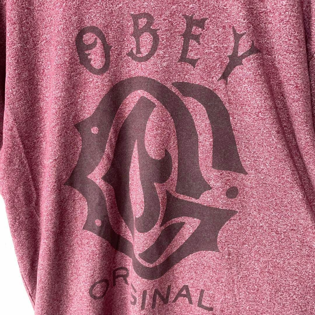 OBEY(オベイ)のOBEY USA古着 企業ロゴプリントTシャツ L 赤 USA製 メンズ メンズのトップス(Tシャツ/カットソー(半袖/袖なし))の商品写真