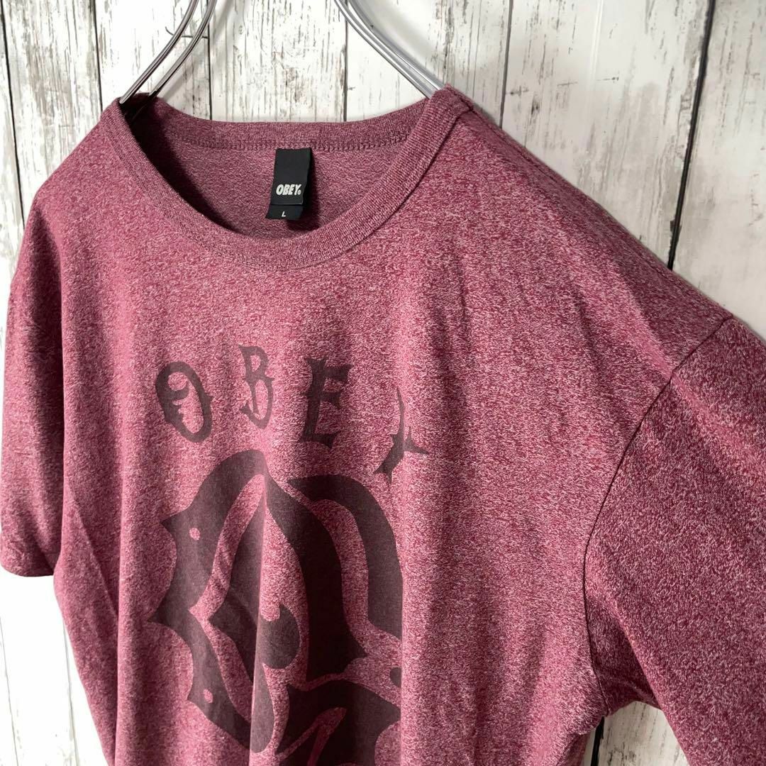 OBEY(オベイ)のOBEY USA古着 企業ロゴプリントTシャツ L 赤 USA製 メンズ メンズのトップス(Tシャツ/カットソー(半袖/袖なし))の商品写真