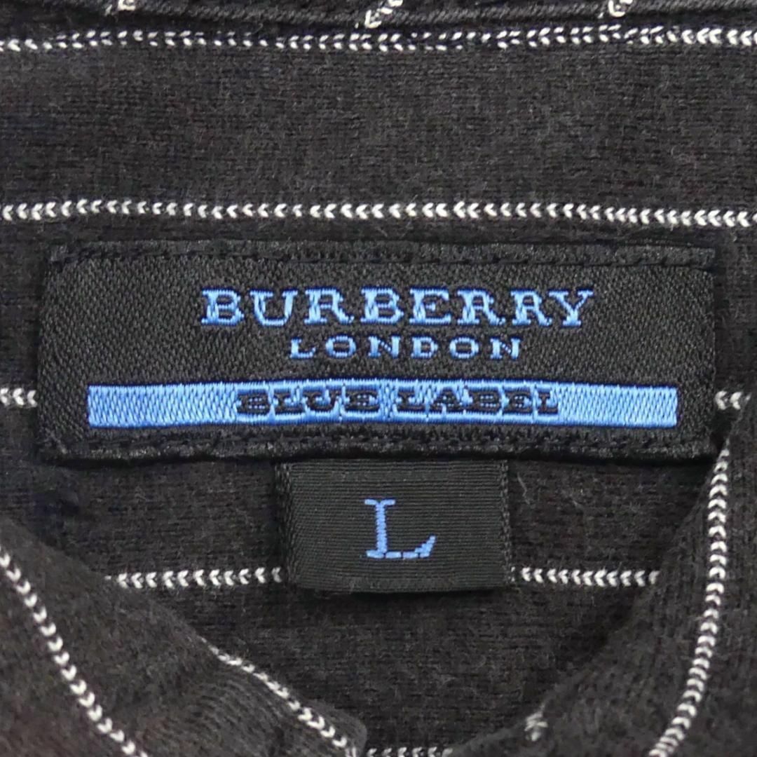 BURBERRY BLACK LABEL(バーバリーブラックレーベル)の廃盤 バーバリーブラックレーベル シャツ L ストライプ 刺繍 黒 TJ979 メンズのトップス(Tシャツ/カットソー(七分/長袖))の商品写真