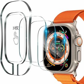 3枚セット Apple Watch Ultra ガラスフィルム 49mm 貼り付