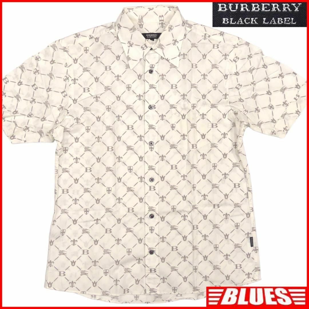 BURBERRY BLACK LABEL(バーバリーブラックレーベル)の廃盤 バーバリーブラックレーベル シャツ M半袖 モノグラム 総柄 白TJ981 メンズのトップス(Tシャツ/カットソー(半袖/袖なし))の商品写真