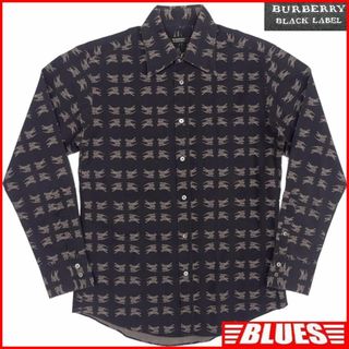 バーバリーブラックレーベル(BURBERRY BLACK LABEL)の廃盤 バーバリーブラックレーベル シャツ M 長袖 ナイトロゴ 総柄 TJ973(Tシャツ/カットソー(七分/長袖))